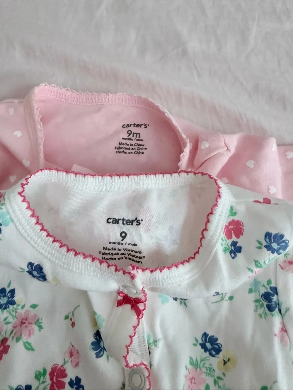 Carter's White Floral Zip Footed Romper & Pink Heart Sleepsuit
